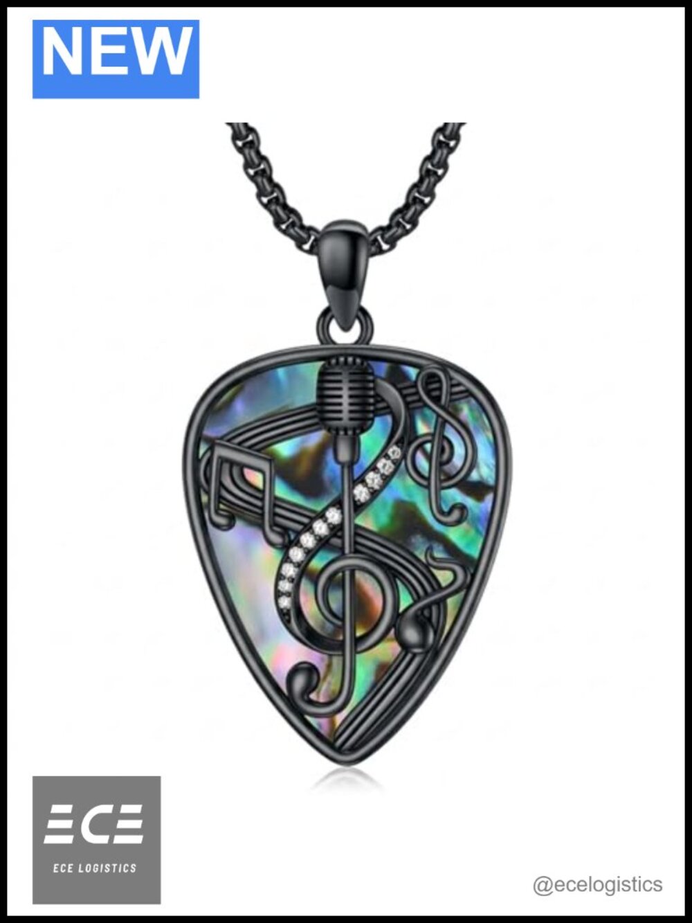 Guitar Pick Necklace 925 Sterling Silver Abalone Pendant Music Lover Gift
